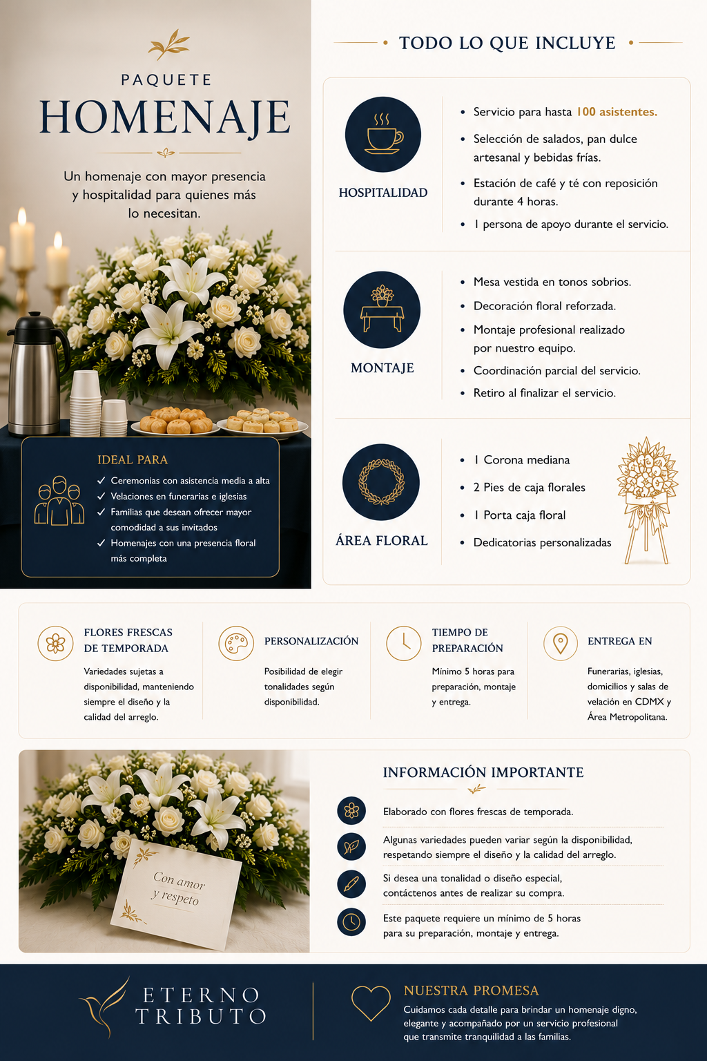 Paquete Funerario Homenaje – Hasta 100 personas CDMX